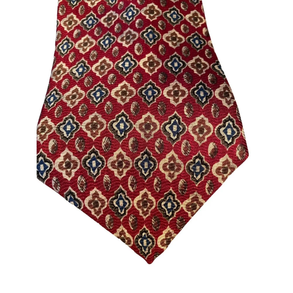 Brooks Brothers Makers Patterned Silk Neck Tie‎ Made In USA Cranberry Red Blue